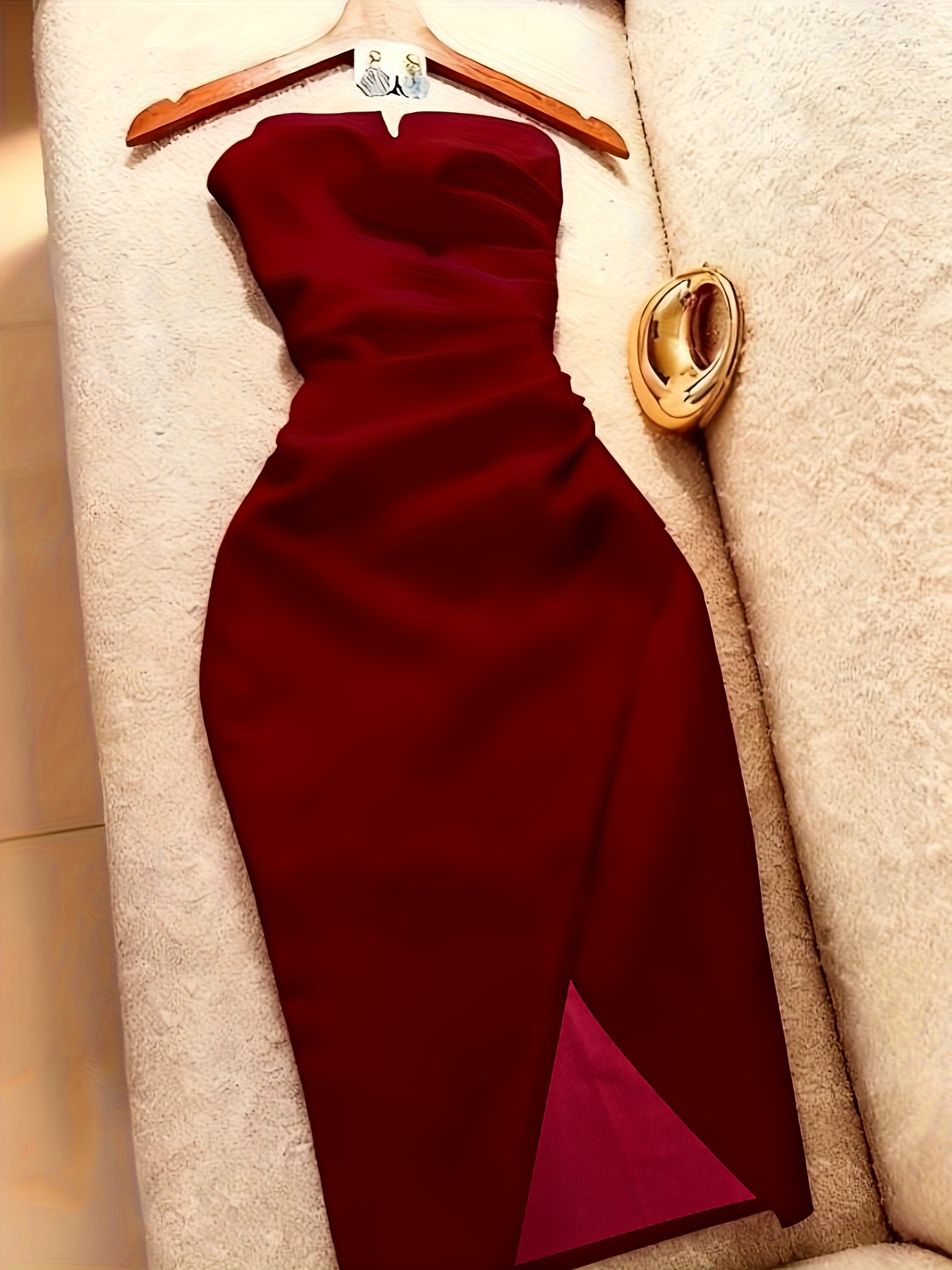 fitted lace wedding dress Wine Red Memaid Evening Dress Party Dress, Velvet Long Prom Dress –  Cutedressy main image 0