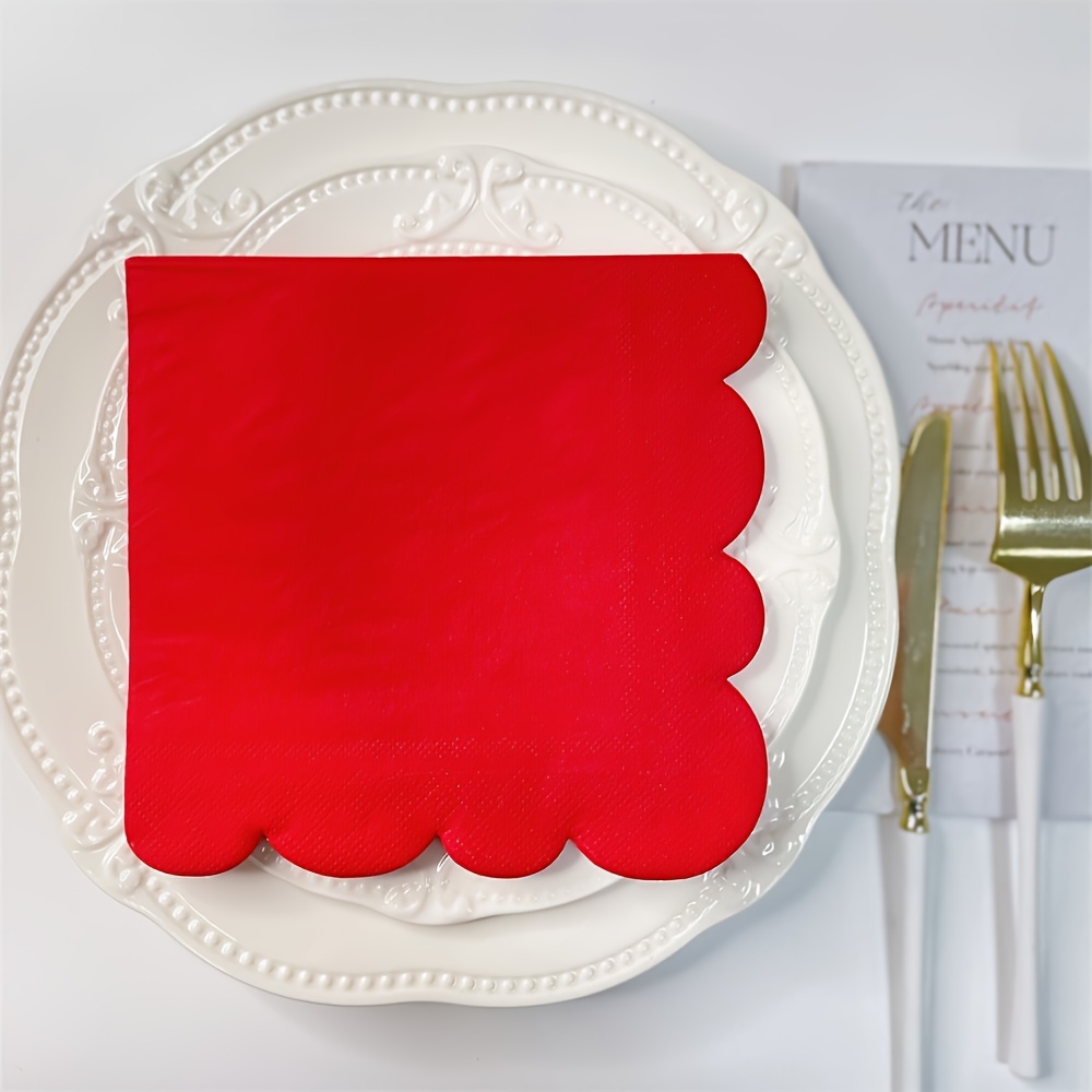 Image of 20pcs Elegant Red Lace-trimmed Napkins, 13x13 Inch, 2-ply Paper - Ideal For Weddings, Birthdays & Special Occasions - Table Decor, Wedding Napkins