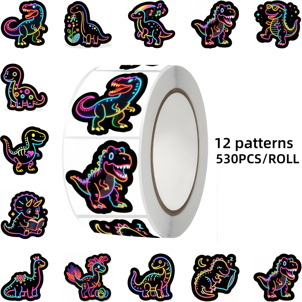 TEMU 530pcs Dinosaur-themed Stickers, 12 Designs, Suitable For Packaging Decoration, Laptop, Tablet, Notebook, Envelope, Gift Box, Suitcase