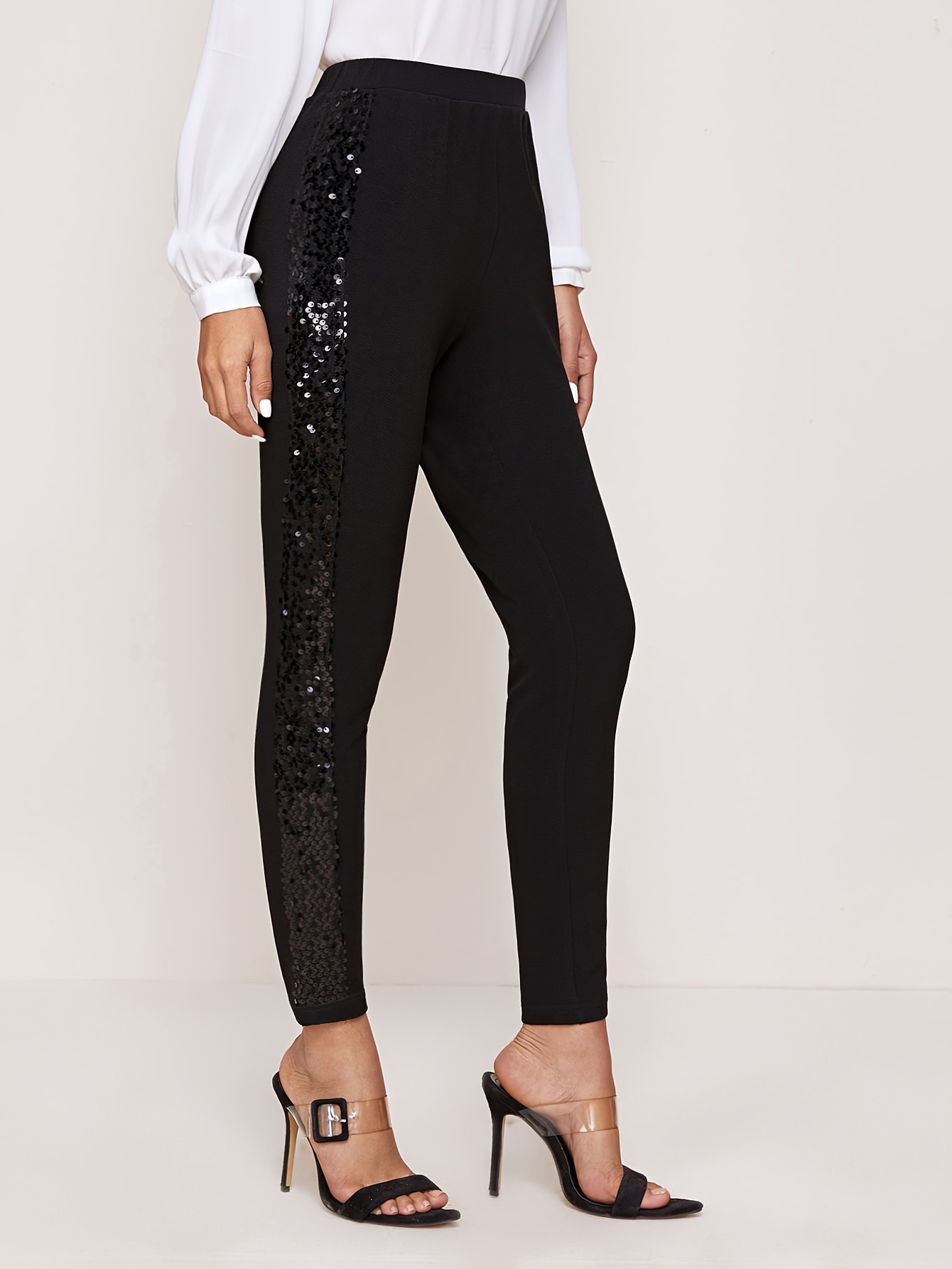 Valentine's Day Women's Casual Solid Sequined Pants Stretchy