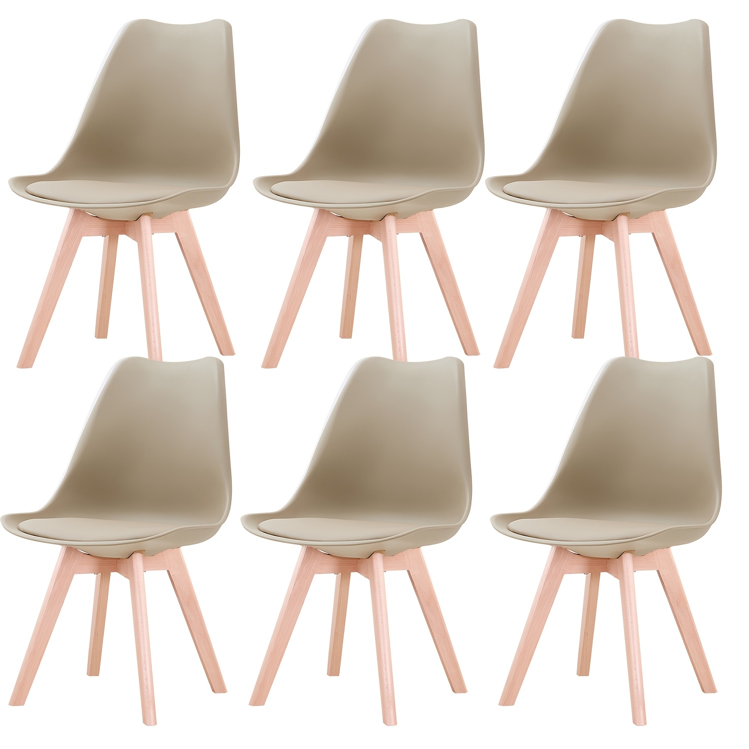 Image of Set Of 6 Nordic Dining Chairs, Kitchen Chairs, Modern Dining Chairs, Dining Room Design Chairs With Solid Wood And Faux Leather For Kitchen Lounge Reception Restaurants And Dining Room, Khaki