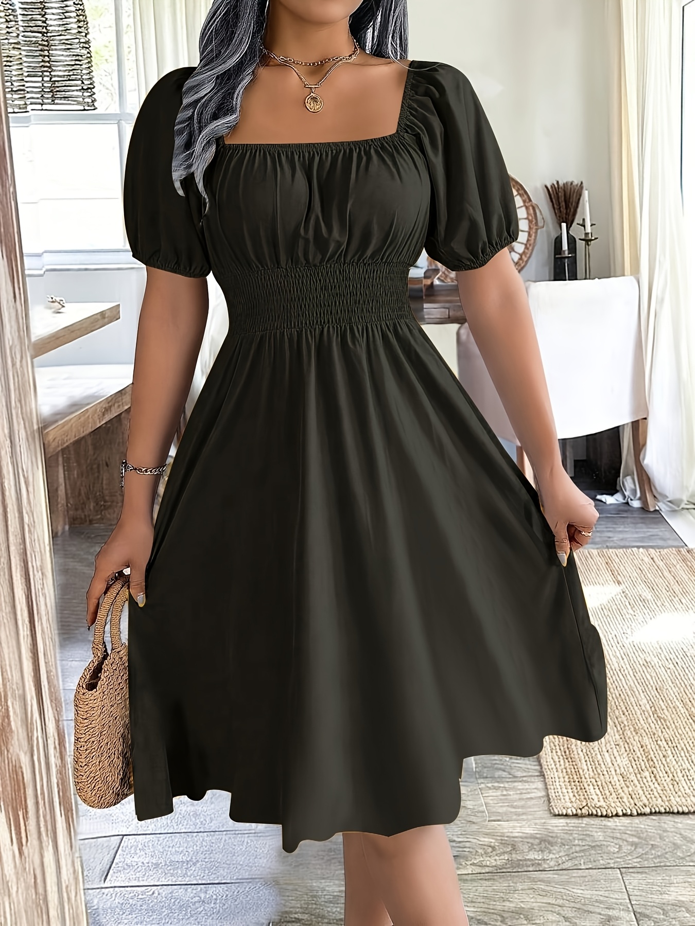 robe a line bleu marine à manches bouffantes Temu Canada