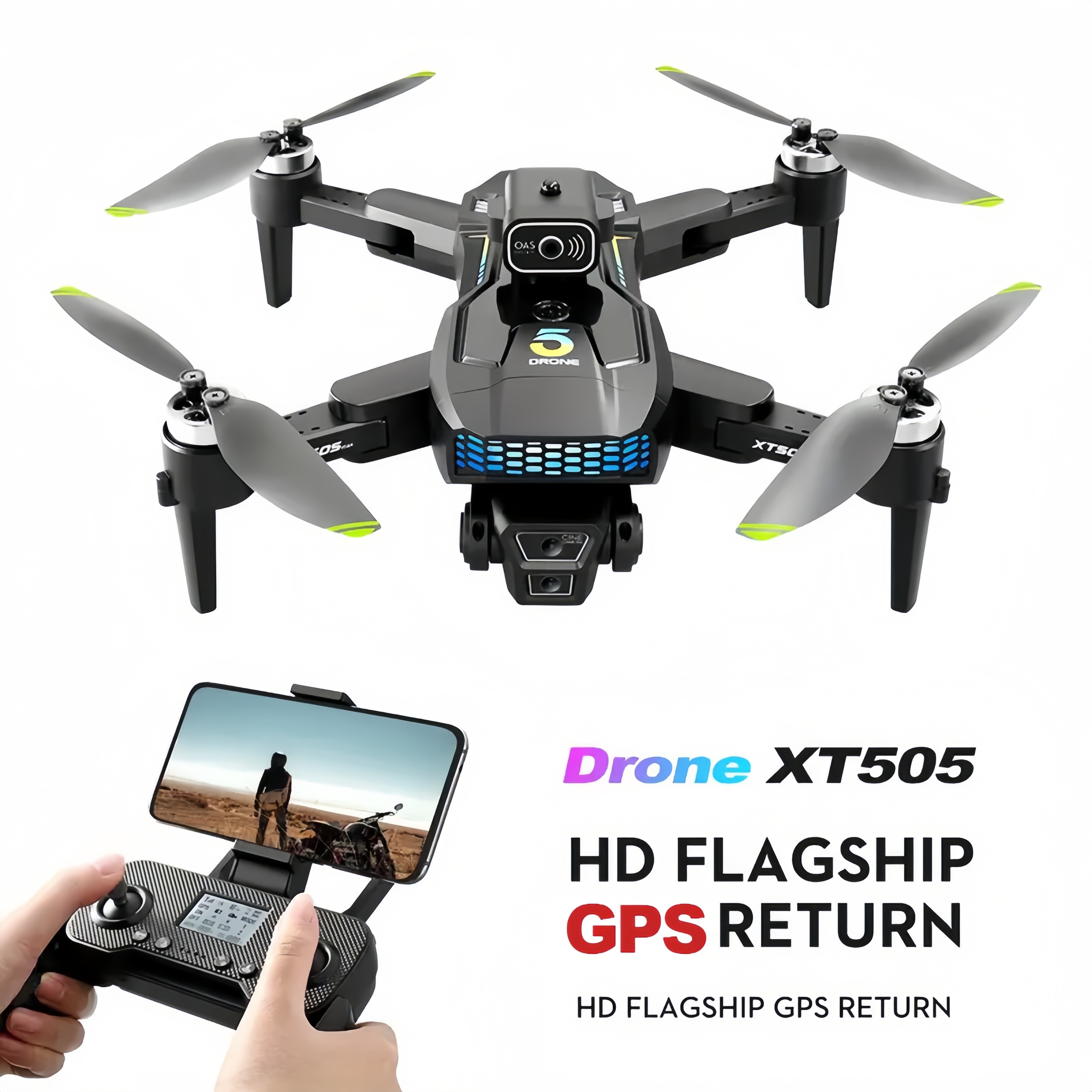 [4K GPS Drone with Brushless Motor] 4K HD GPS Drone with Brushless Motor - Foldable Structure, Smart Obstacle Avoidance, One-Axis Gimbal, WiFi Enabled, Ideal for Beginners - Includes 3 Batteries, Perfect Gift, Outdoor Flying Toy | Vibrant Green Accents details 1