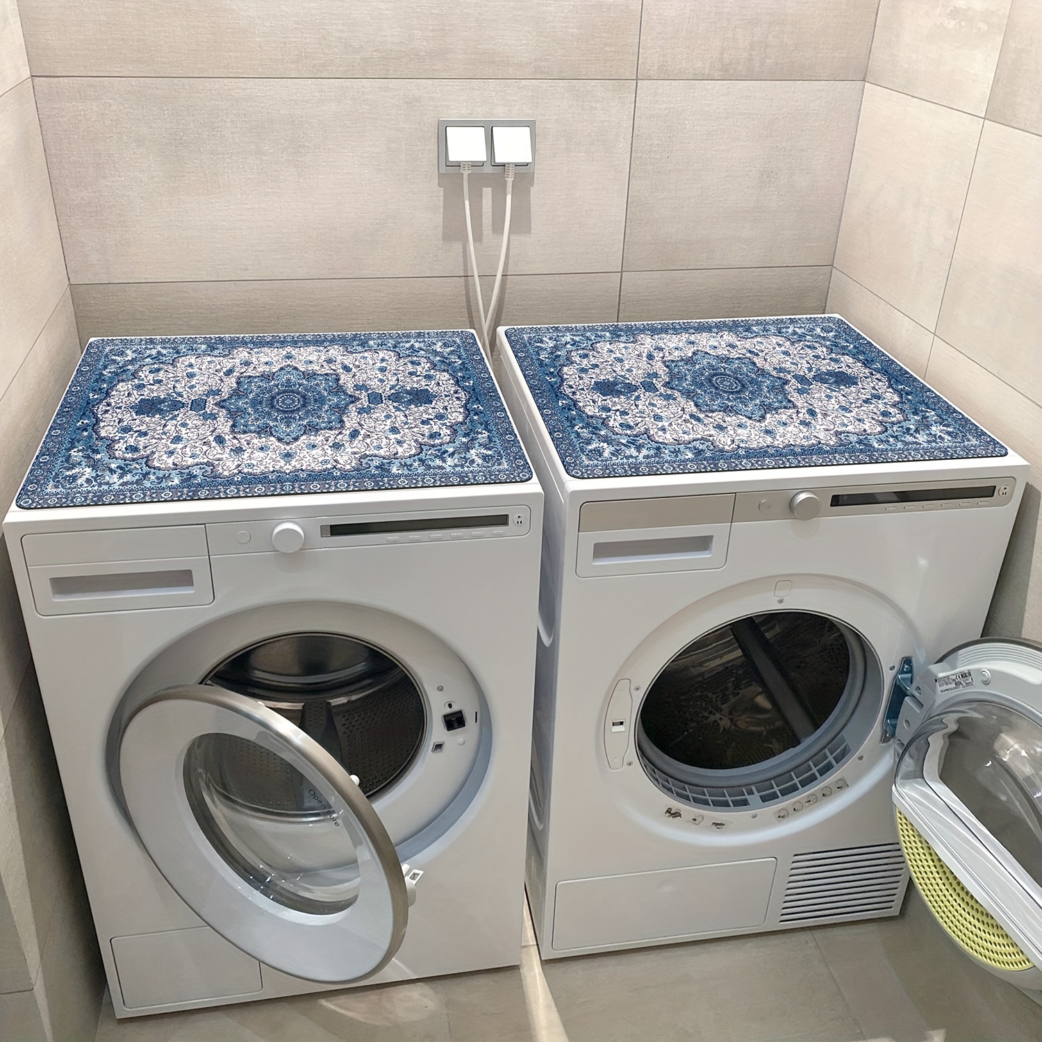 2pcs vintage   washing machine dust covers anti slip absorbent stain resistant mats for dryer   details 13