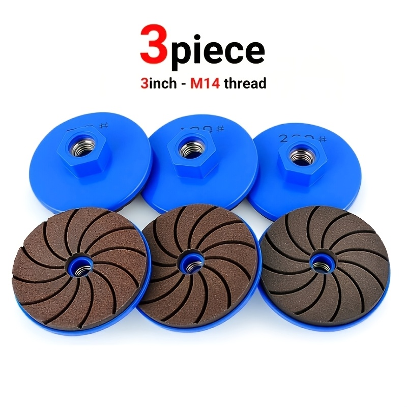 Image of 3pcs 3" Inch Professional Polishing & Grinding Wheel Set - M14 Attachment - For Marble, Tile, Concrete, Ceramic & Metal Rust Removal - Includes #50 #100 #200 - Great Gift For Diy
