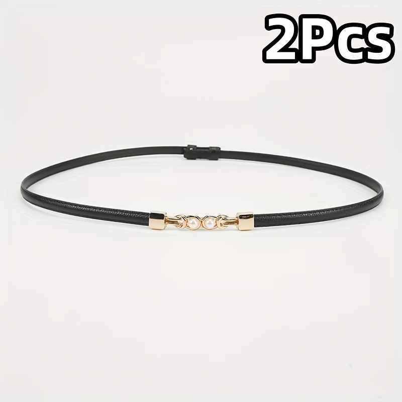 2pcs Women's Slim Waist Belt, Metal Double-Buckle Decorative