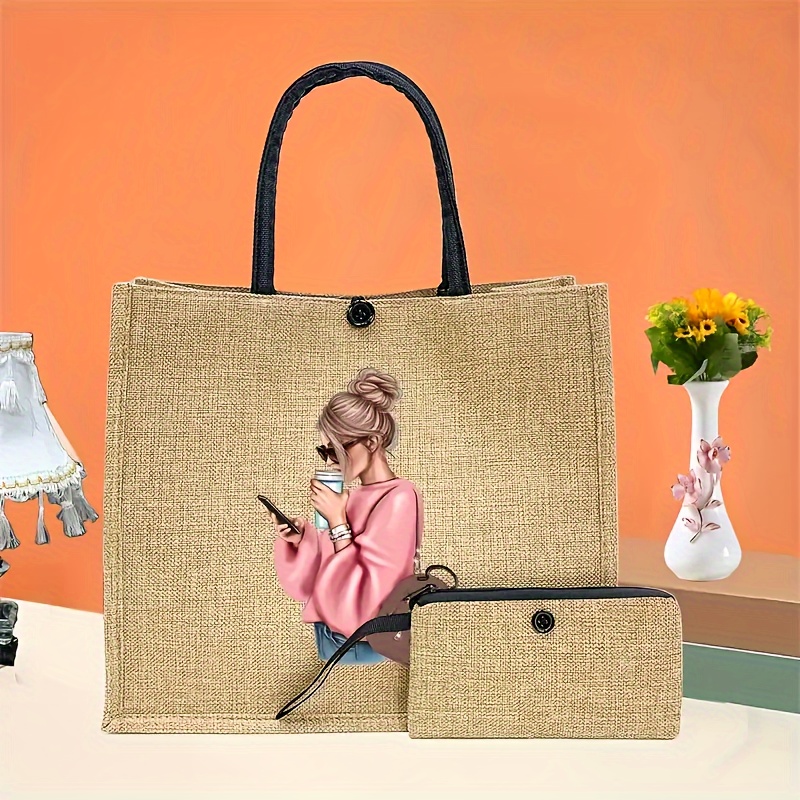 Women's Lightweight Tote Bag, Portable Travel Beach Bag, For Commuting, School, Shopping, Casual Portable Travel Beach Bag