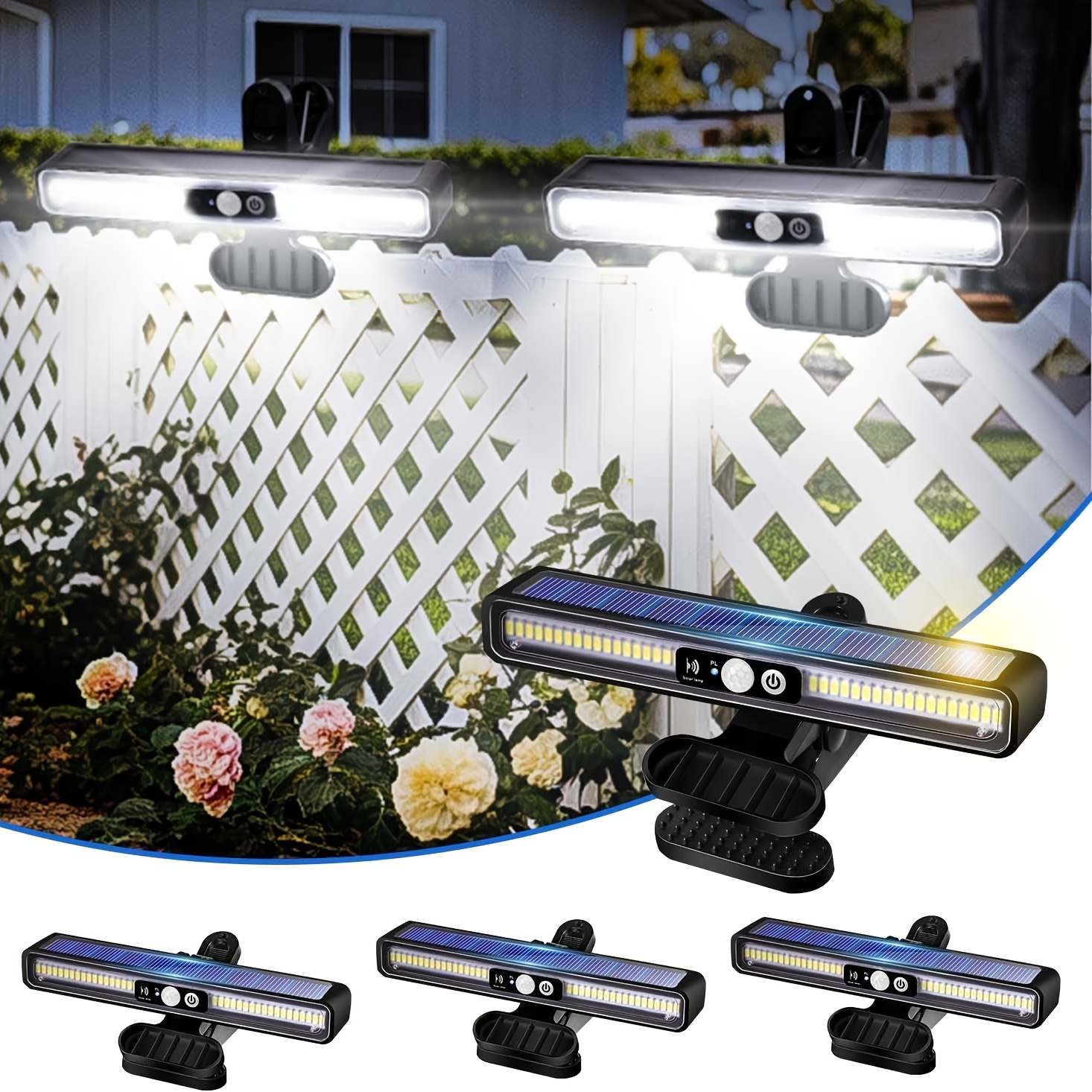 E-shop 2 Stk. Aufsteckbare Solar-Bewegungsmelder-Leuchten mit 36 LEDs, 6000K, Solar-Zaunleuchten, 3 , geeignet für Zäune, Garagen, Dachrinnen, Camping