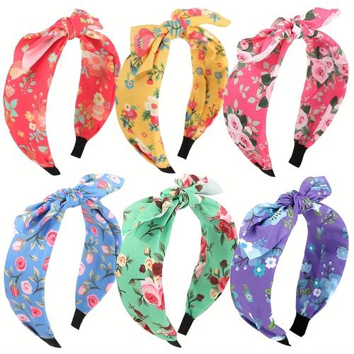 6pcs spring summer floral knot headbands for women s sweet elegant wide edge hair bands with vibrant prints soft fabric hair accessories for daily casual formal outfits s hair accessories fashion headwear bowshaped knot quality fabric construction versatile headwear durable headbands stylish headwear teen hairbands