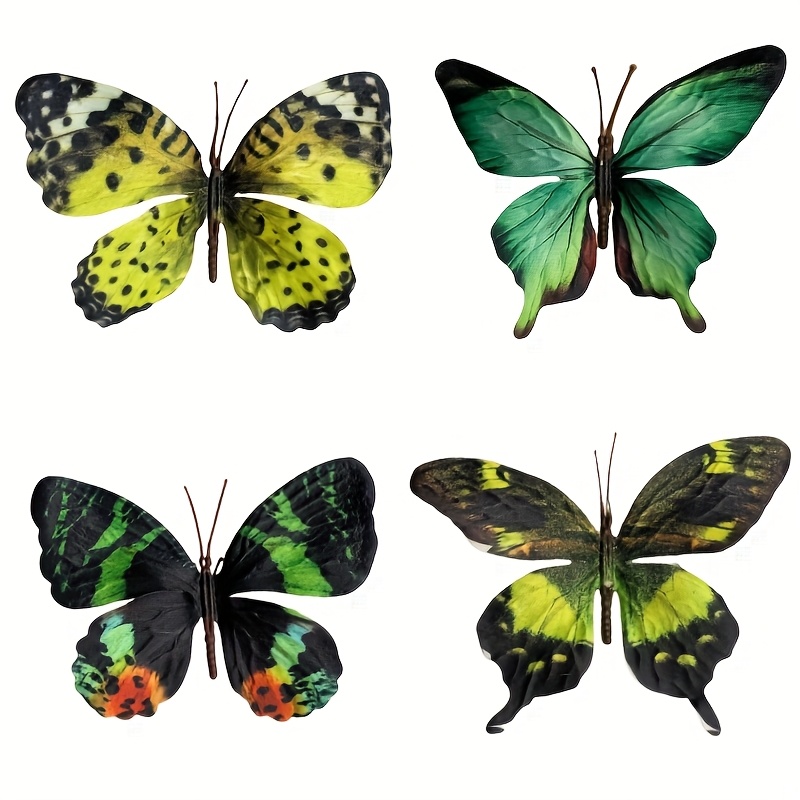 4pcs Vibrant Lifelike Artificial Butterflies - 4.53 Inch Colorful Floral Decor, Diy Bouquets, Graduation Cap Embellishments & Bohemian Style , Decorations