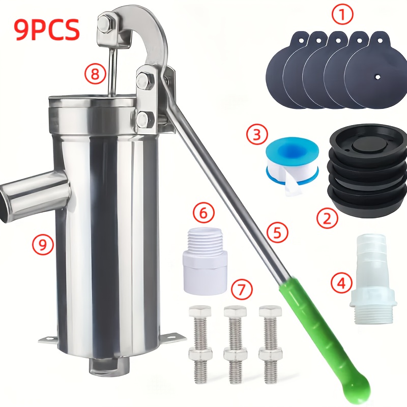Manual Well Pump Made Of Stainless Steel, Featuring 5 Leather Cups And Gaskets - A - Pump , Ideal For Gardens, Yards, And Farms, With A Stainless