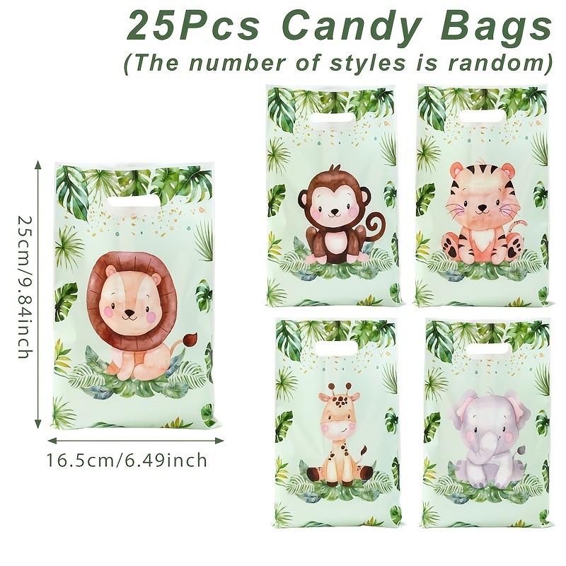 Image of 10/25/50pcs, Jungle Animal Bag (random Style), Lion Monkey Tiger Pattern Gift Handbag, Gift Packaging Bag, Jungle Animal Theme Birthday Party Decoration, Party Decor, Party Decorations