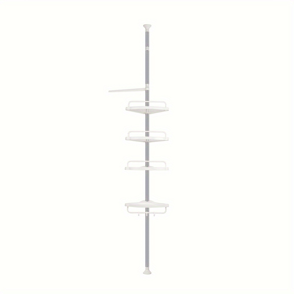 E-shop Badezimmerregal mit verstellbarer Höhe 105-310 cm, 4-stöckiges Badezimmer-Duschregal, ohne Bohren, 4 Kunststoffkörbe und 1 Handtuchhalter, Weiß