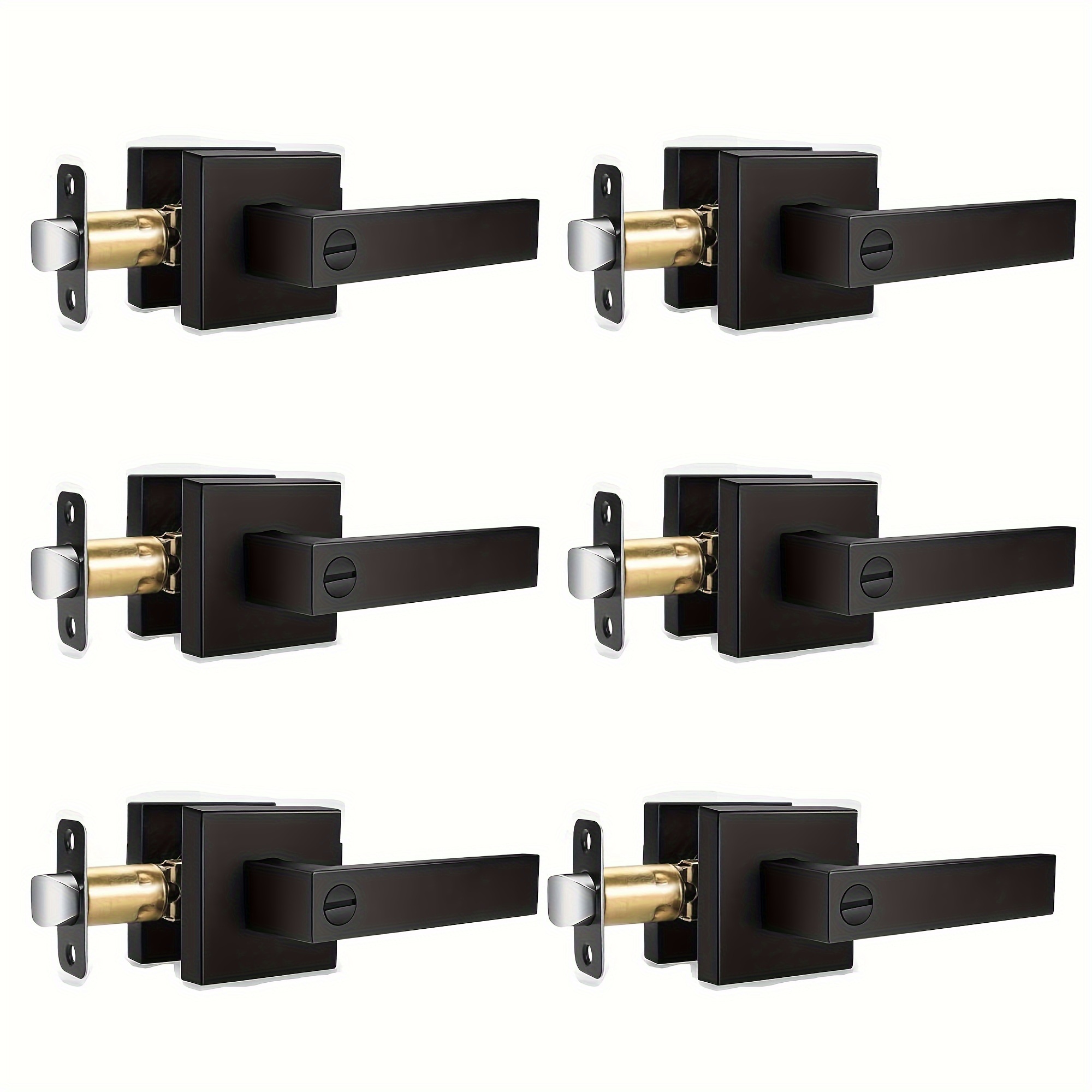 

6pcs Matte Black Door Lever , Set For Bedrooms & Bathrooms, Heavy Duty Metal Interior Door Hardware, Reversible For Left Or Right Handing, Easy Installation