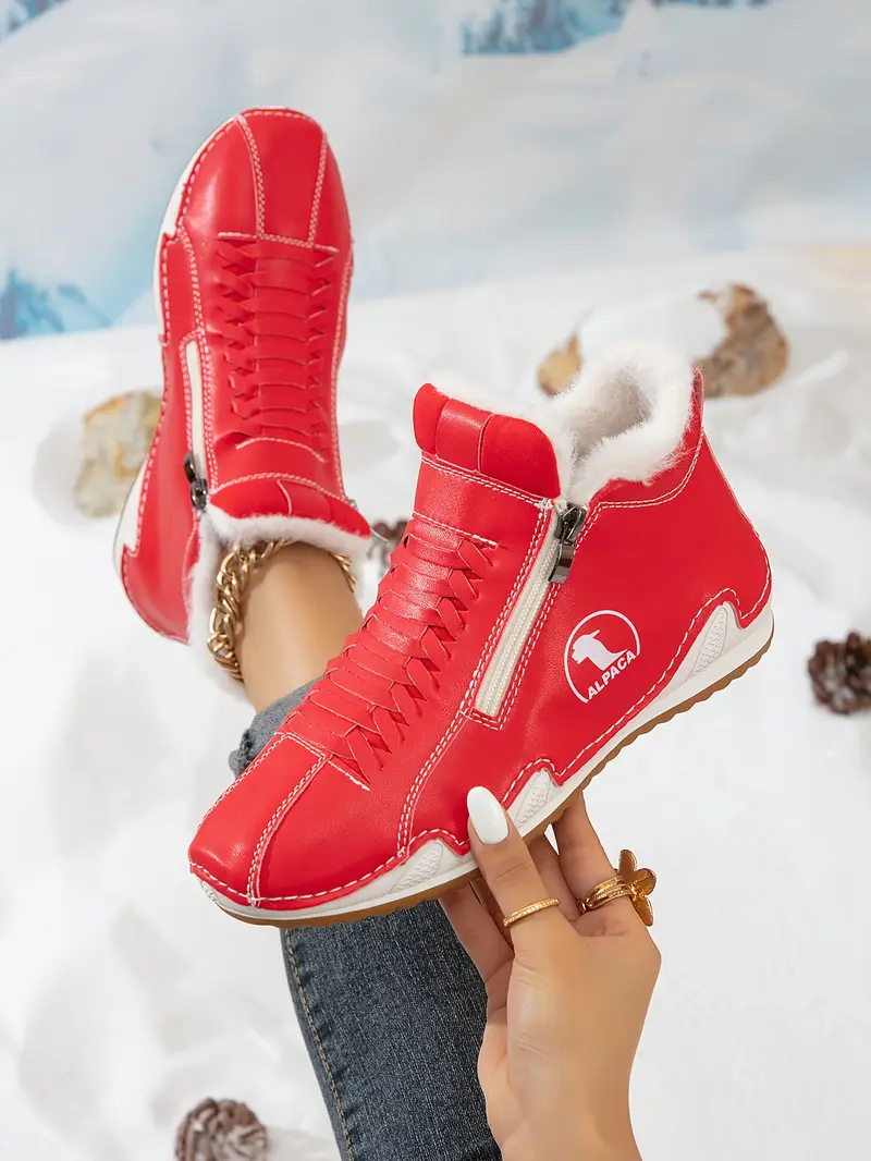 womens winter ankle short boots with plush lining warm zipper lace up closure round toe flat sole multi color options red blue white pink green washable synthetic cover casual boots for wear light outdoor activities winter boots for women elegant classy boots with heels wide width boots for women winter boots for women high quality snow boots shoes for women Product details 14