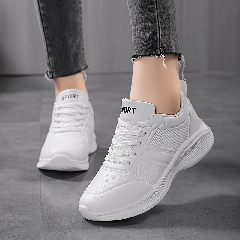 womens solid color flat sneakers casual lace outdoor shoes Temu