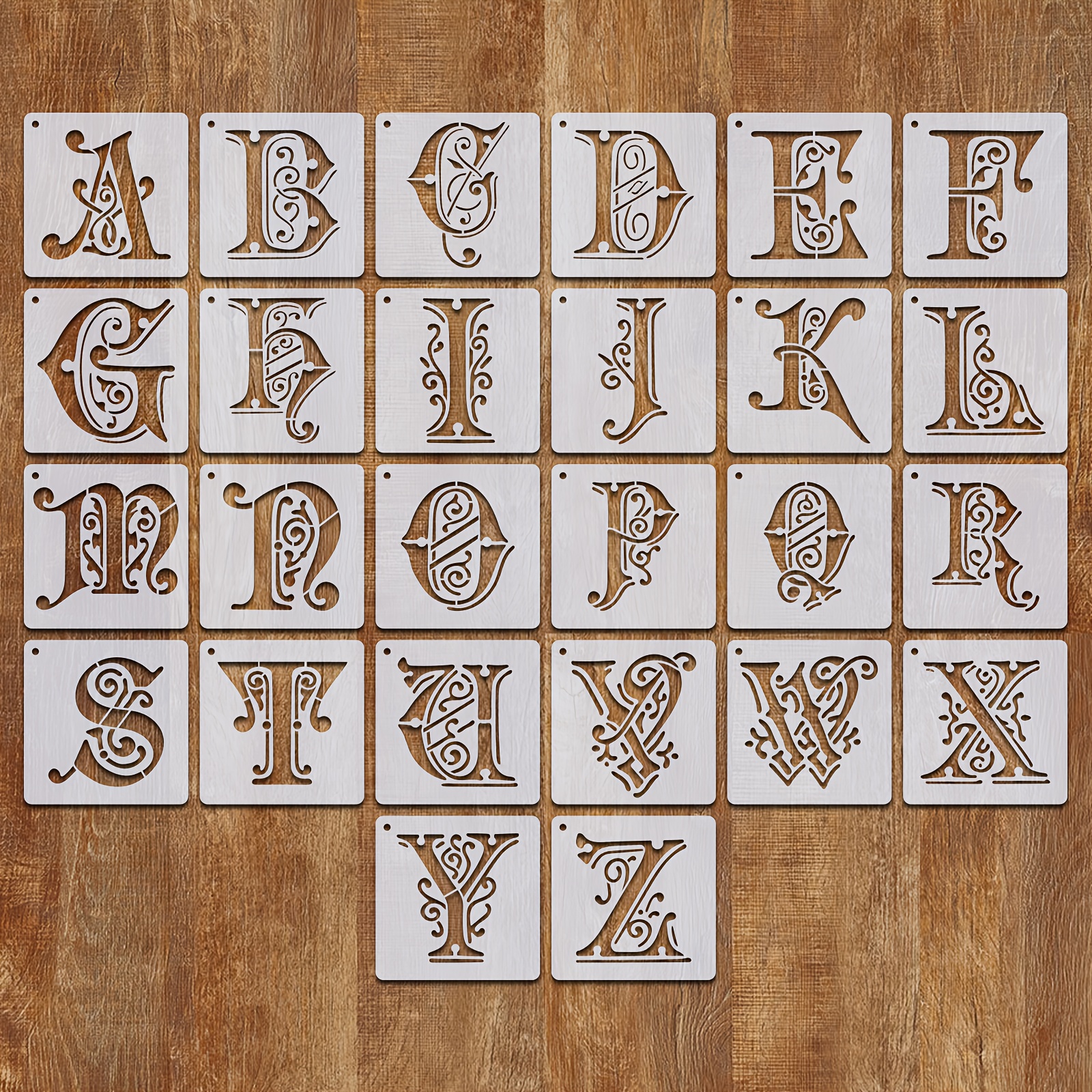

26-piece Artistic Alphabet Stencils Set, 4x4 Inch Reusable Plastic Templates For Chalkboard, Fabric, Wood Signs Crafting