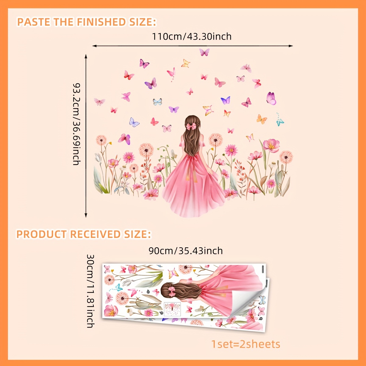 Image of A Set Of 2 Sheets (30*90cm*2pcs) Hand-painted Large Pink Back View Floral Background Wall Bedroom Room Living Room Decoration Wall Sticker Self-adhesive Removable Wall Sticker Painting (ms7670-nl)