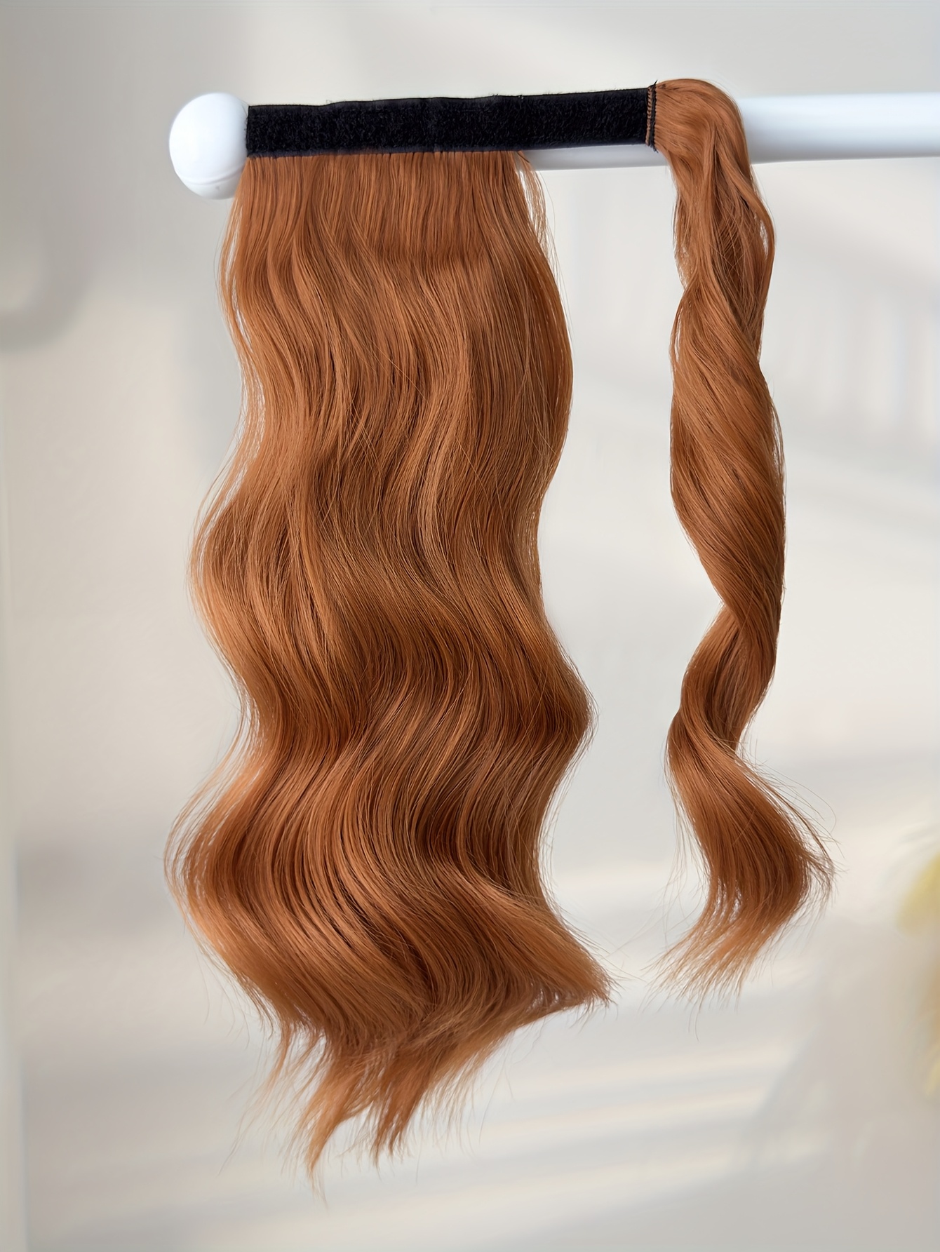 clip style golden ponytail extension wrap - dark brown body wave synthetic hair, 35.56 cm heat-resistant hard hairpiece for women & girls, daily use ponytail wrap for volume & texture, ponytail hair extensions, secure clip attachment details 0