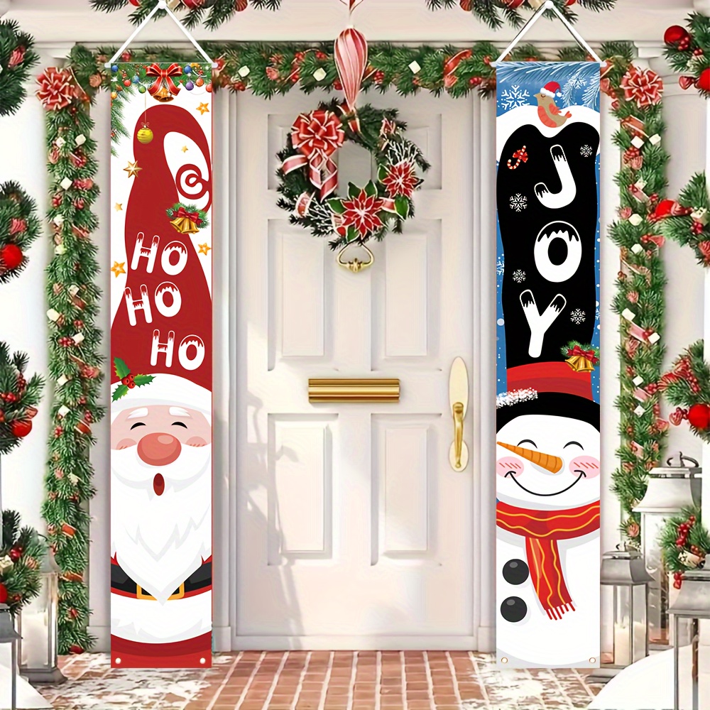 

Christmas Porch Banner Set, 1 Pair, Santa Claus & Snowman Design Door Decoration - Multipurpose Polyester Holiday Decor Flags, No Power Needed - Festive Party Supplies 180cm X 30cm