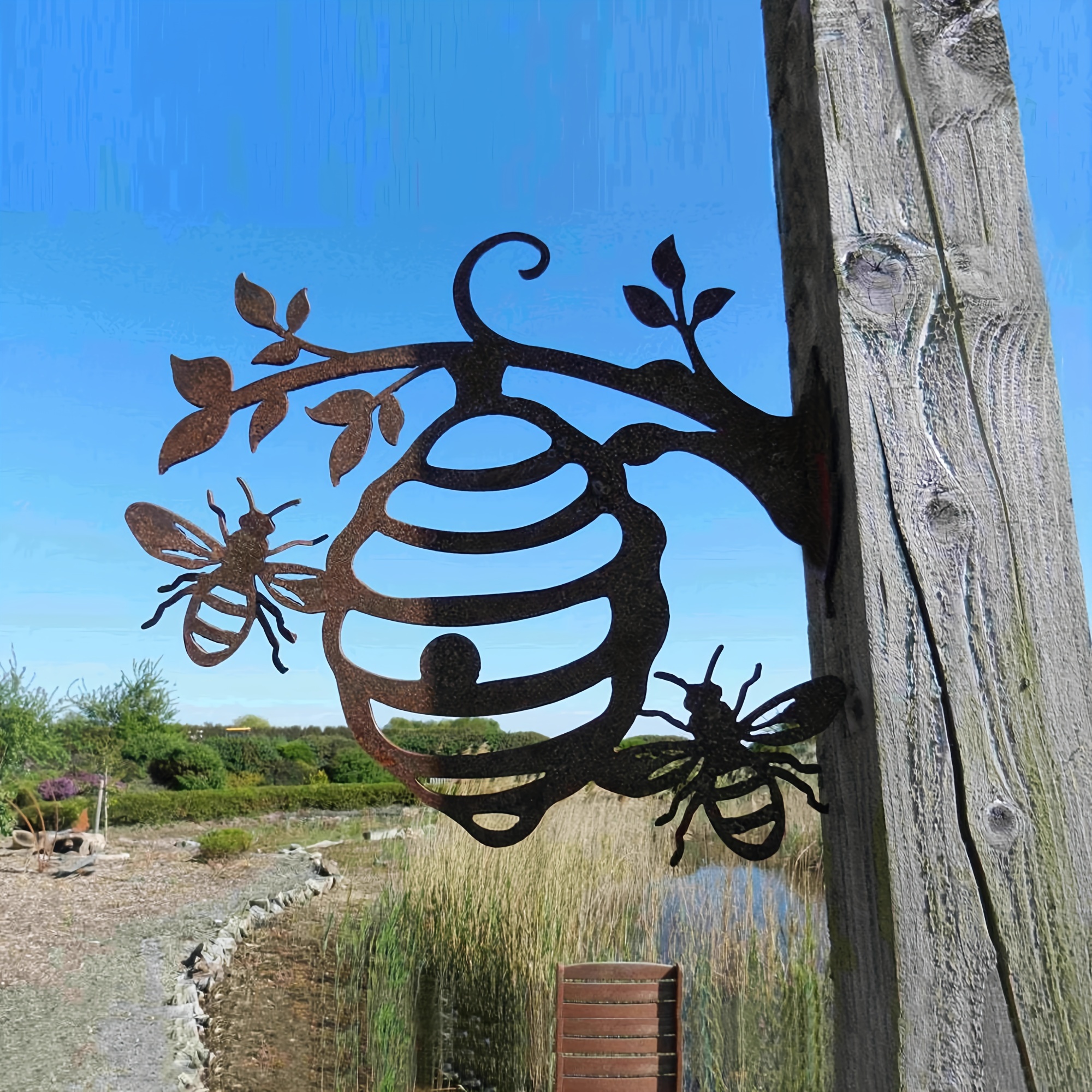 Image of Metal Honeycomb Bird Panels Retro Steel Decorated Outdoor Patio Family Farmhouse Backyard Panels Art Indoor Decorations Gift Set Piles Fence Landscape Decoration (honeycomb) Products Made Of Rusty !