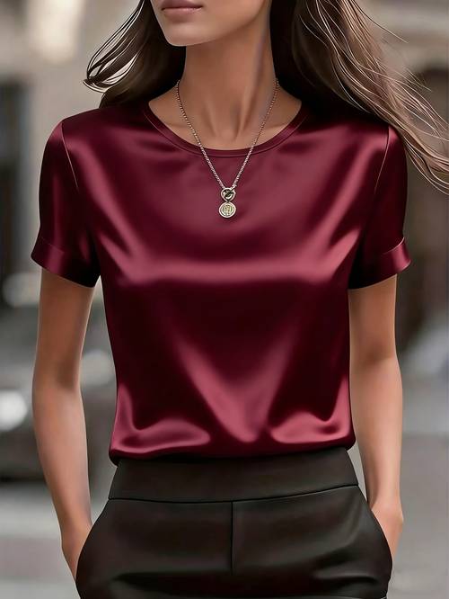 womens solid color office formal fit elegant t shirt