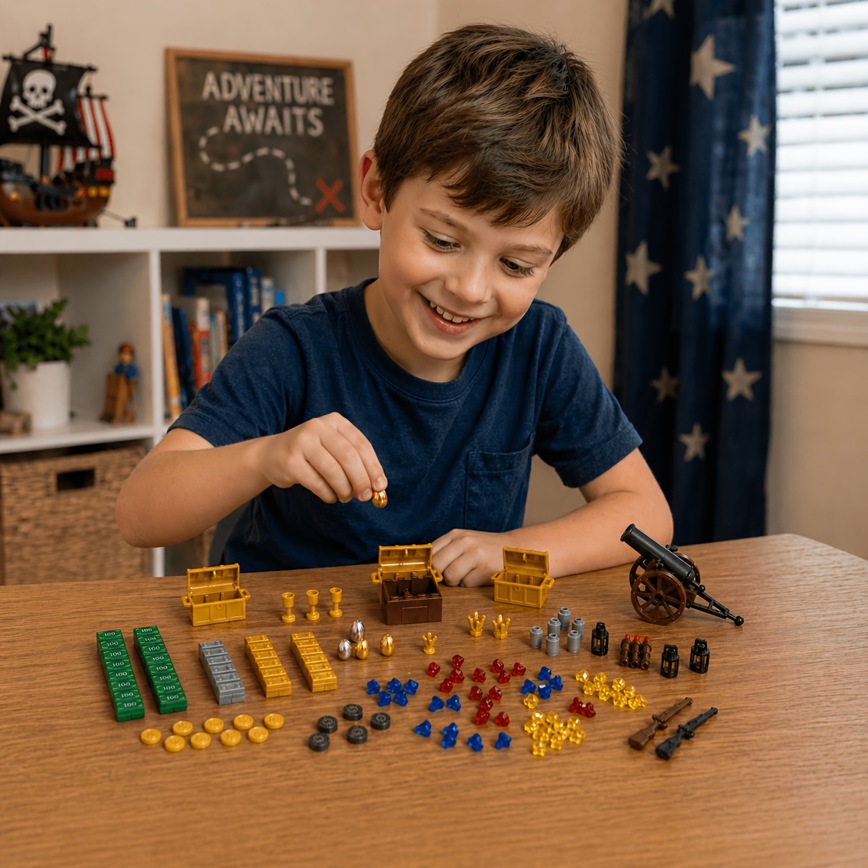 Treasure Chest Gemstone Building Blocks DIY Toys with Money Pattern
