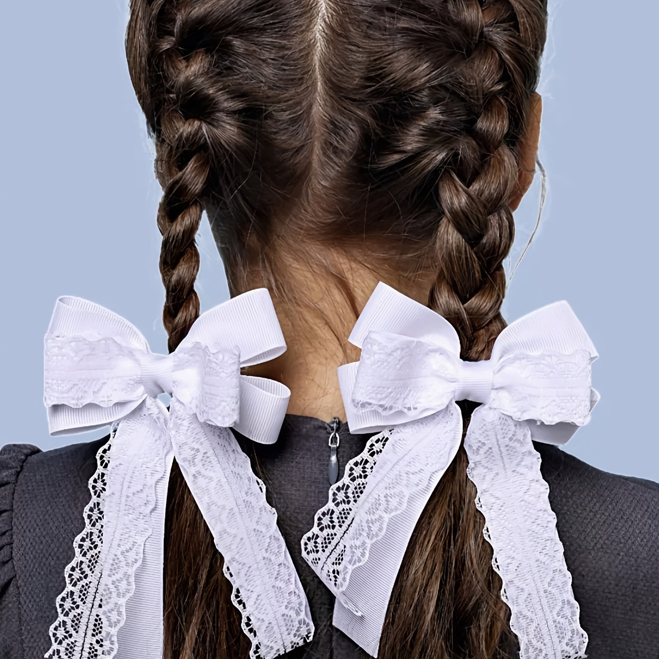 TEMU 1 Paire d'Élastiques à Cheveux pour Femme, et Polyvalents, à Ruban Nœud Multicouche avec Bordure en Dentelle Blanche, Serre-Serviettes, Style