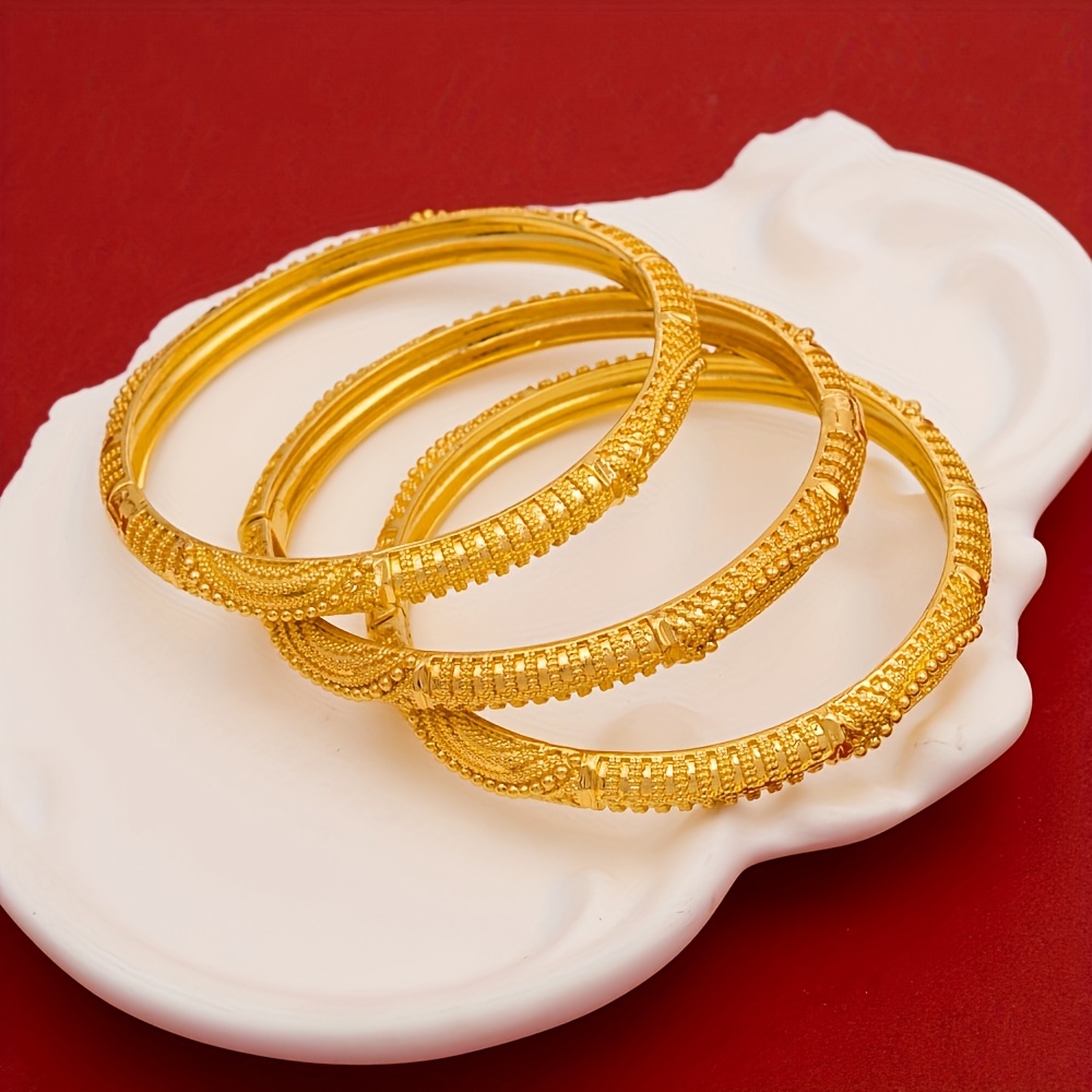 2pcs Copper Cuff Bracelets Intricate Carved Open Bangle