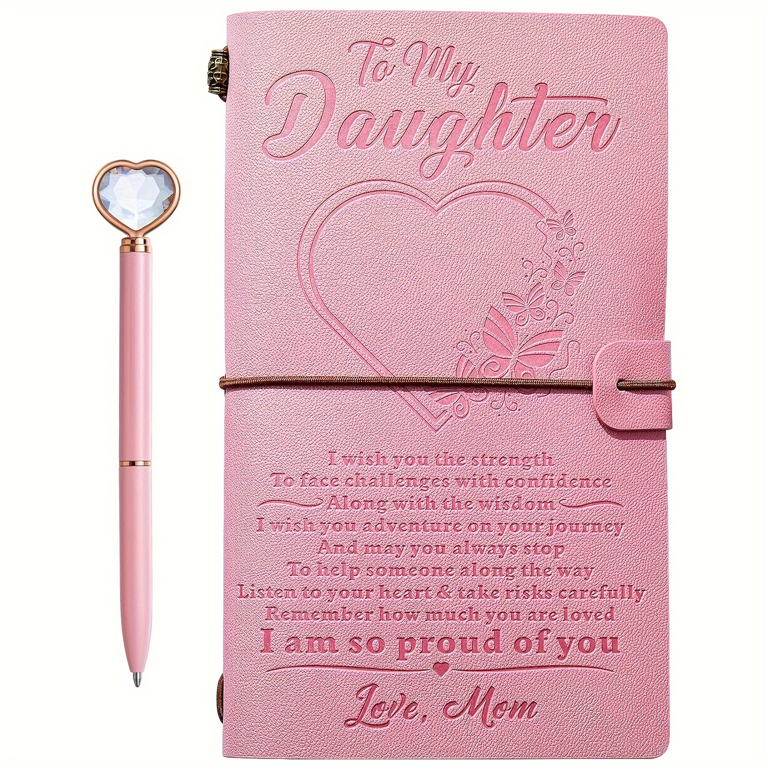 

au Cadeau de - Journal en Similicuir Rose + Ensemble Stylo Diamant Cœur de Maman, Carnet Gravé, de Notes Rechargeables, Journal de Voyage, Rentrée Scolaire, Cadeaux de Noël, Anniversaire