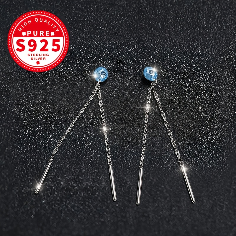 Women's S925 Silver Zirconia Double Chain Ear Threaders
