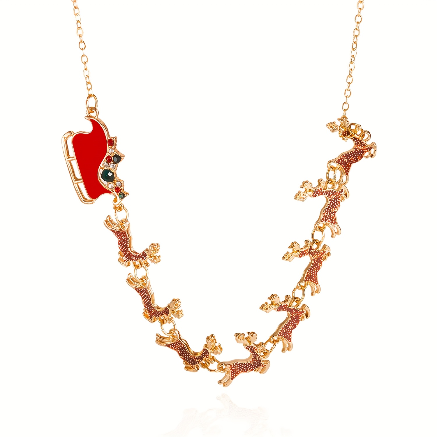 TEMU 1pc Christmas Holiday Sleigh Reindeer Pendant, Women's Fashion Pendant Necklace, A Cute And Versatile Neck Accessory Decoration Designed For Use