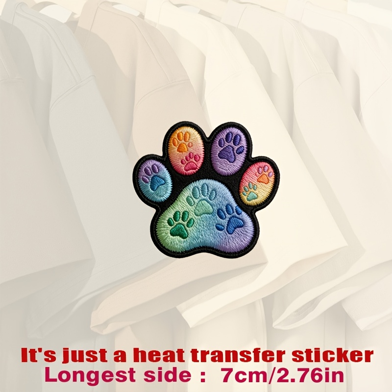 Vibrant Paw Print Design With Colorful In Orange, Purple, Pink, Green, Heat Transfer Stickers Are Suitable For Flat Fabrics Such , Hats, Canvas Bags, Cushions, Leather, Bed Sheets, Carpets