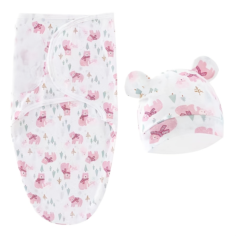 2pcs Baby Swaddle Set with Hat, Soft And Cute Baby Swaddle Blanket, Suitable for 0-6 Months, Easy Wrap Swaddle, Baby Wrap Blanket, Christmas, Halloween, Thanksgiving, Easter Gift