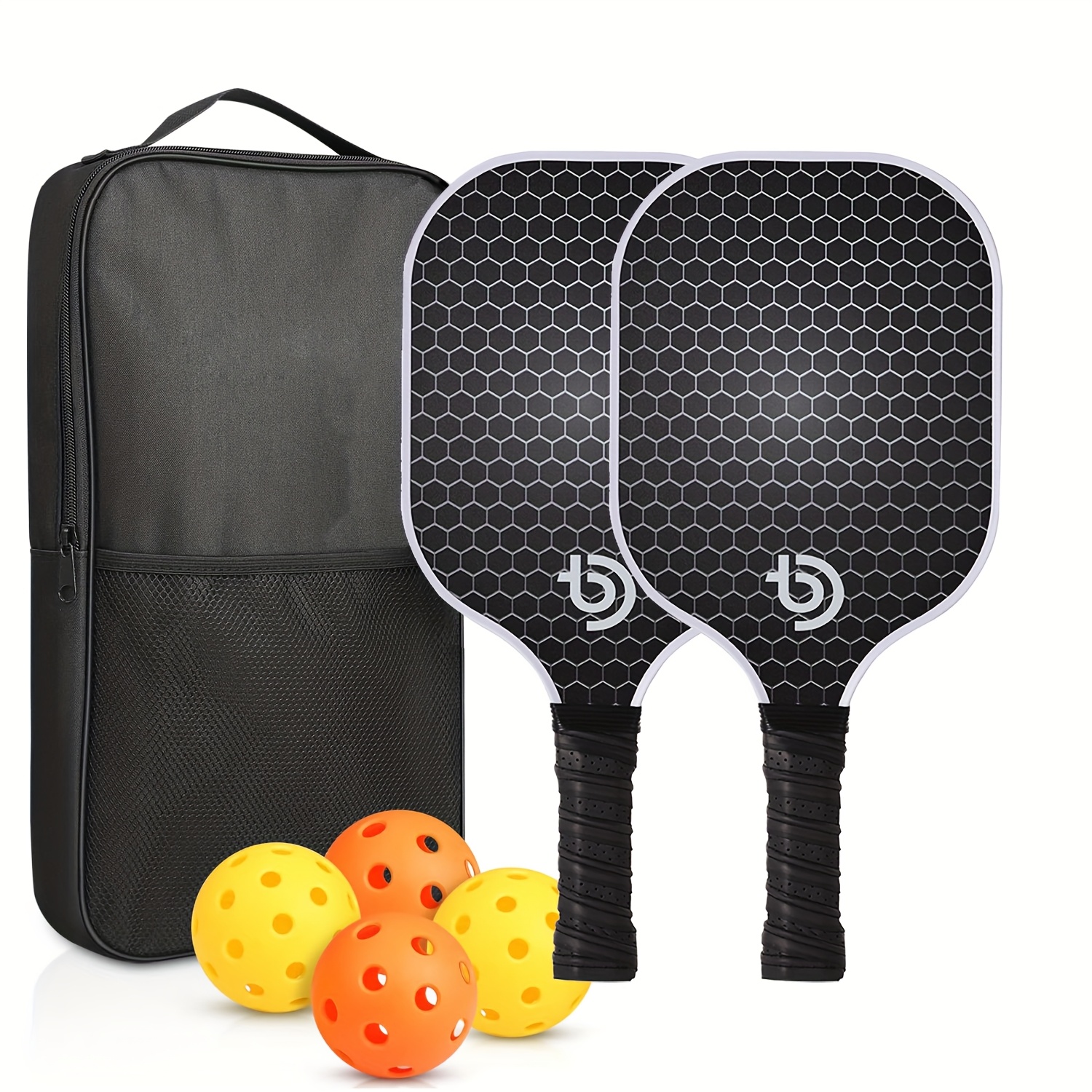 TEMU Pickleball Paddles Set, Durable Fiberglass Surface With Polypropylene Honeycomb Core, Cushion Grip And Carry Bag, 2 Rackets Here, Core Pp
