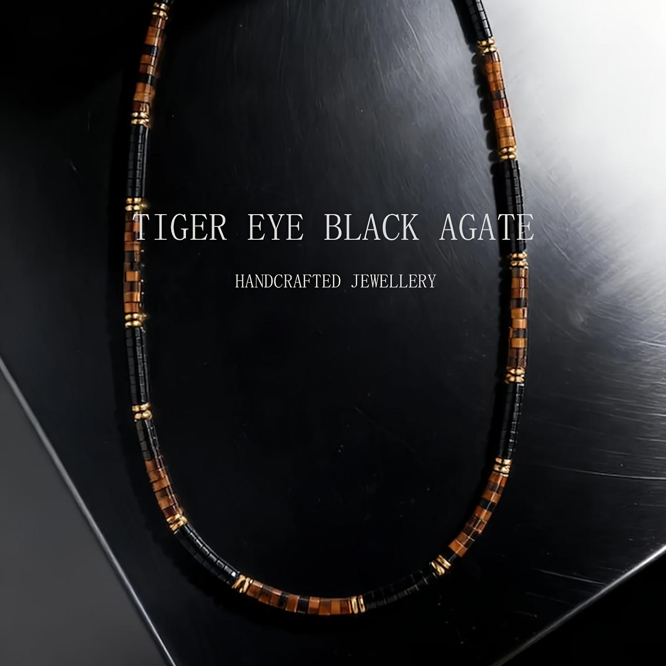 Tiger's Eye & Black Agate Necklace, Strength and Courage Symbol