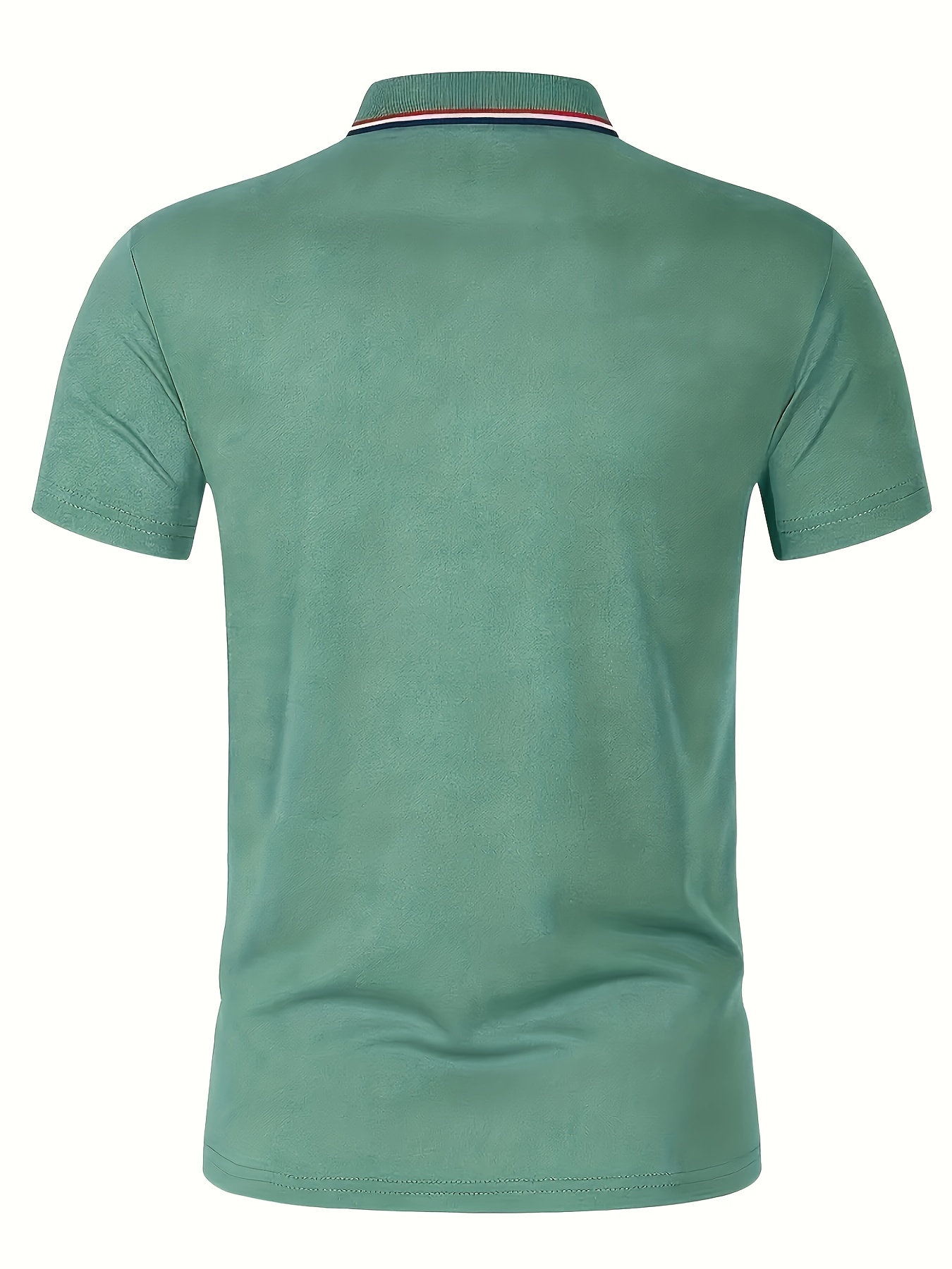 Men's Short Sleeve Shirt - White with Red Golf Print, Striped Collar & Cuffs, Breathable Summer Golf & Casual Wear, Machine Washable Regular Fit, Durable Fabric