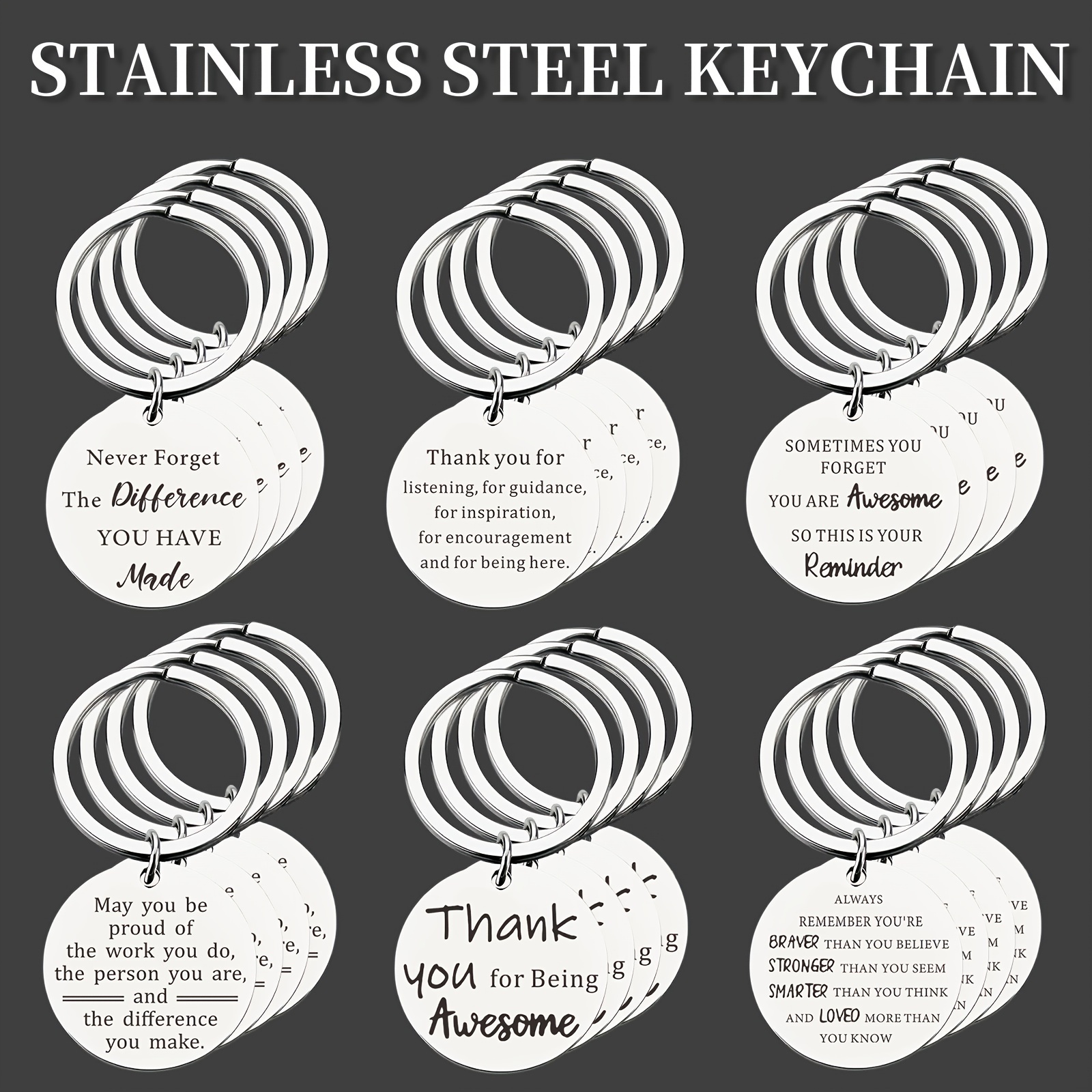 

24pcs Elegant Stainless Keychain Set - Inspirational Thank You Gifts For Employees, Teachers, Nurses & Workers - Ideal For Thanksgiving & Christmas