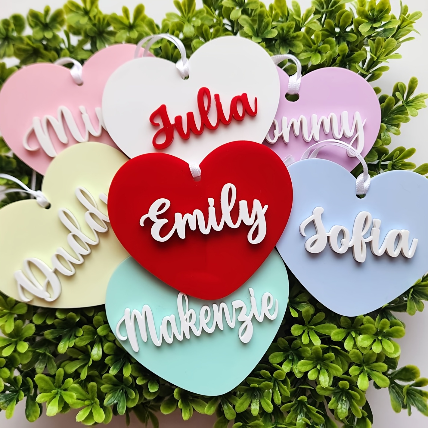 

Custom Acrylic Heart-shaped Name Pendant - Personalized English Lettering Charm For Valentine's Day Gift Basket Decor