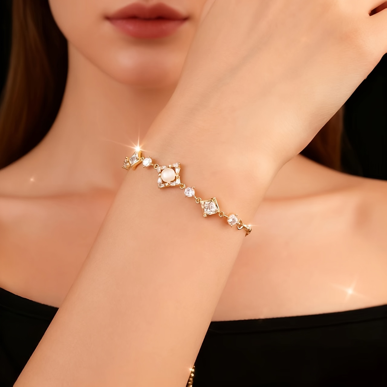 Women's 18K Gold-Plated Pull Bracelet with Cubic Zirconia