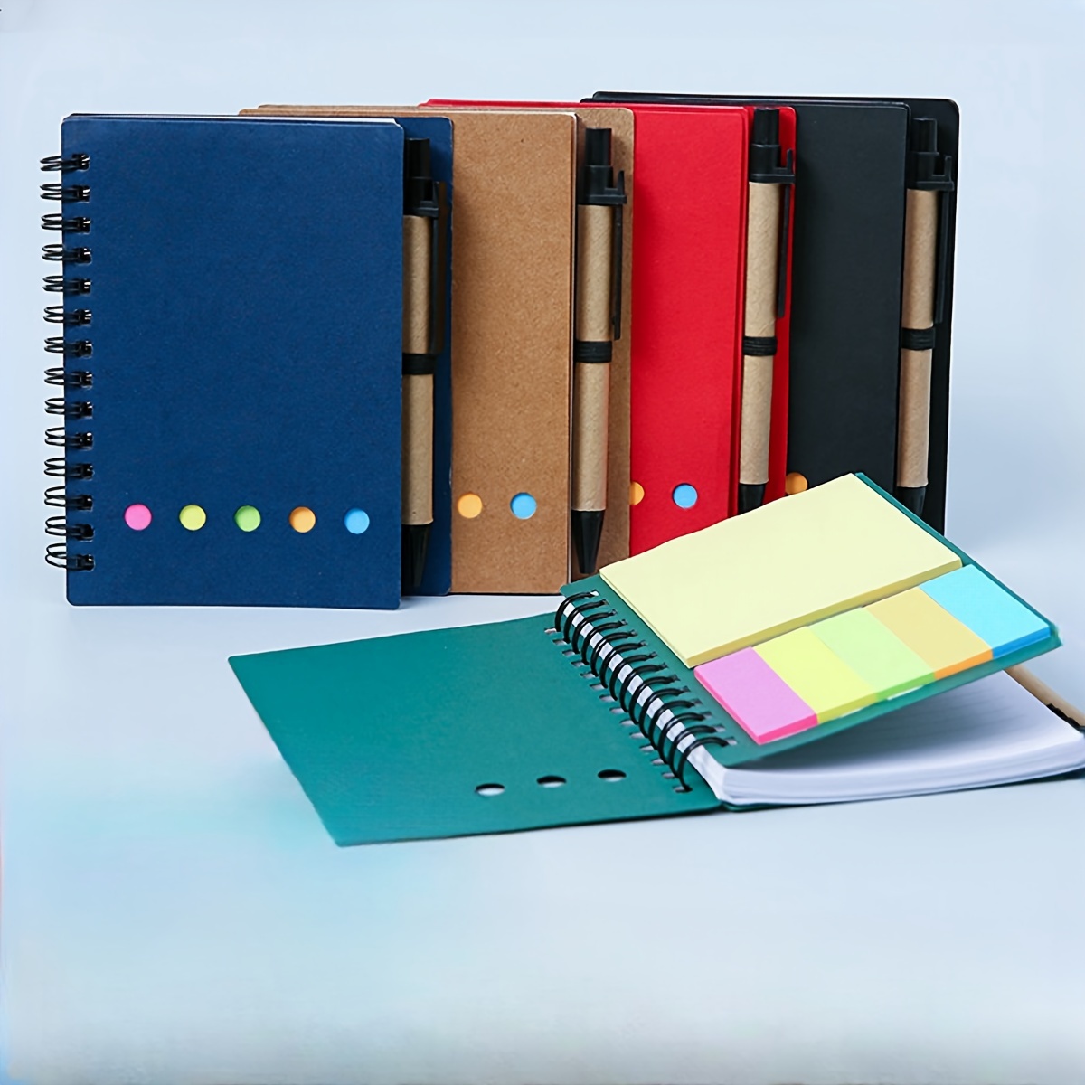 

Spiral Notebook With Sticky Notes Set - 1pc Office And Study Supplies Combination Notebook With Colorful Sticky Tabs