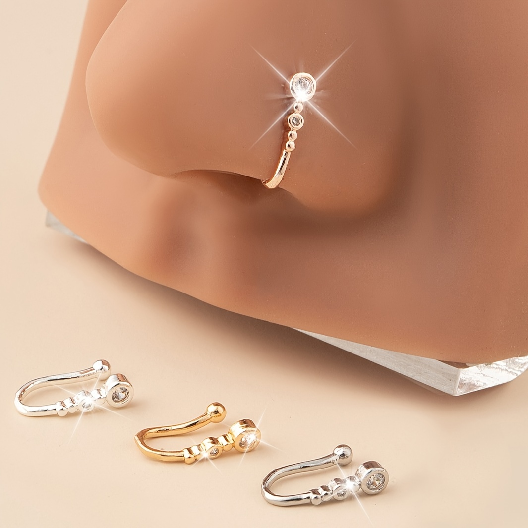 4er-Set U-förmige Nasenklammer ohne Piercing, Männer-Nasenring mit Kupfer-Einlage und Funkelndem Synthetischem Zirkonia als Persönlichkeitscharm - Geschenk für Familie und Freunde