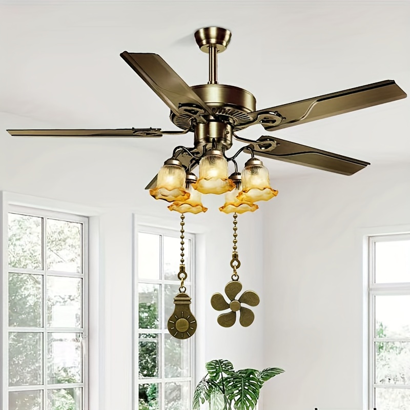 Cadena de extensión de ventilador de techo con bombilla decorativa y cable  de ventilador de 13.6 pulgadas, juego de cadena de bronce para lámpara de