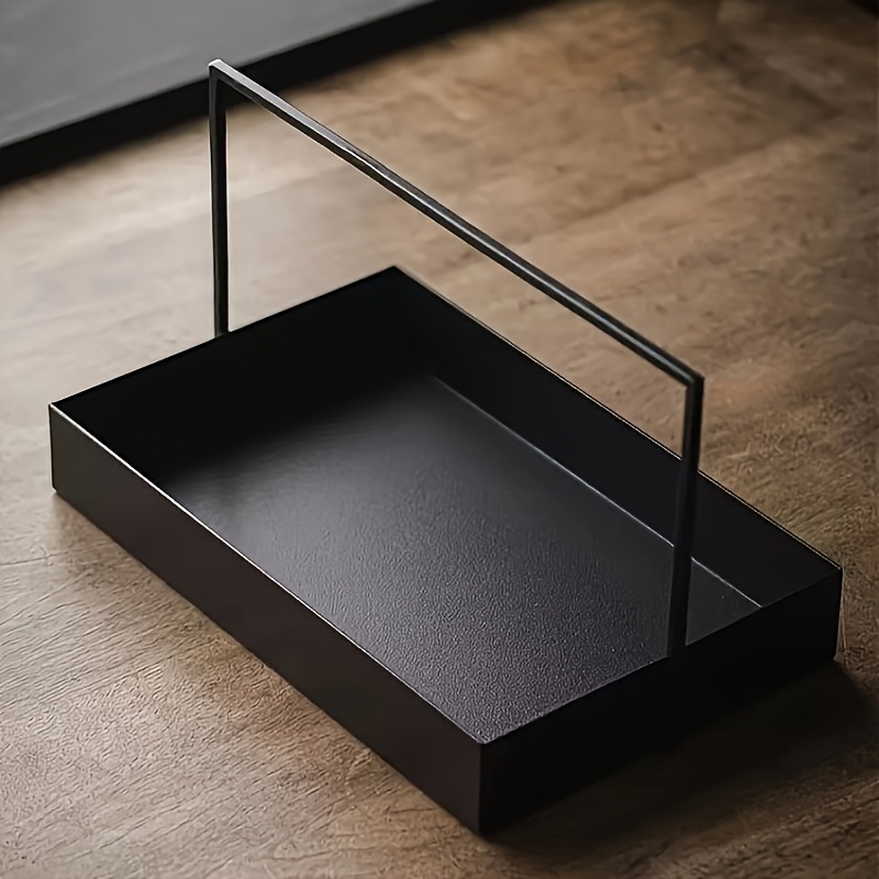 TEMU Nueva Cesta de Almacenamiento de Bolso Tejido de Hierro Estilo Chino, Organizador de Juego de Té de Hierro Negro, Bandeja de Té, Adornos de