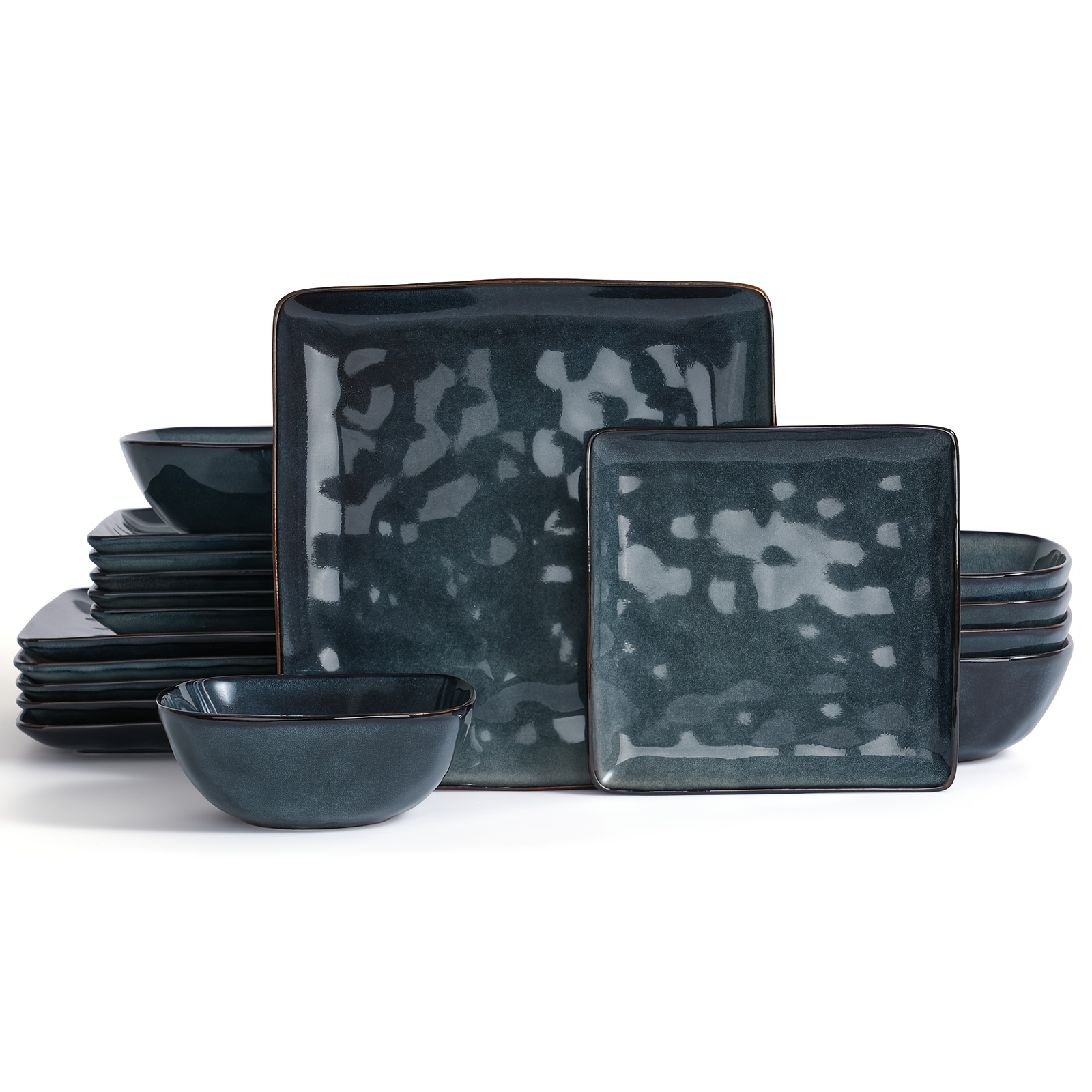 18pcs Kitchen Plates And Bowls Sets, Square Dinnerware Sets For 6, Microwave And Dishwasher Safe, Scratch Resistant, Vanilla White