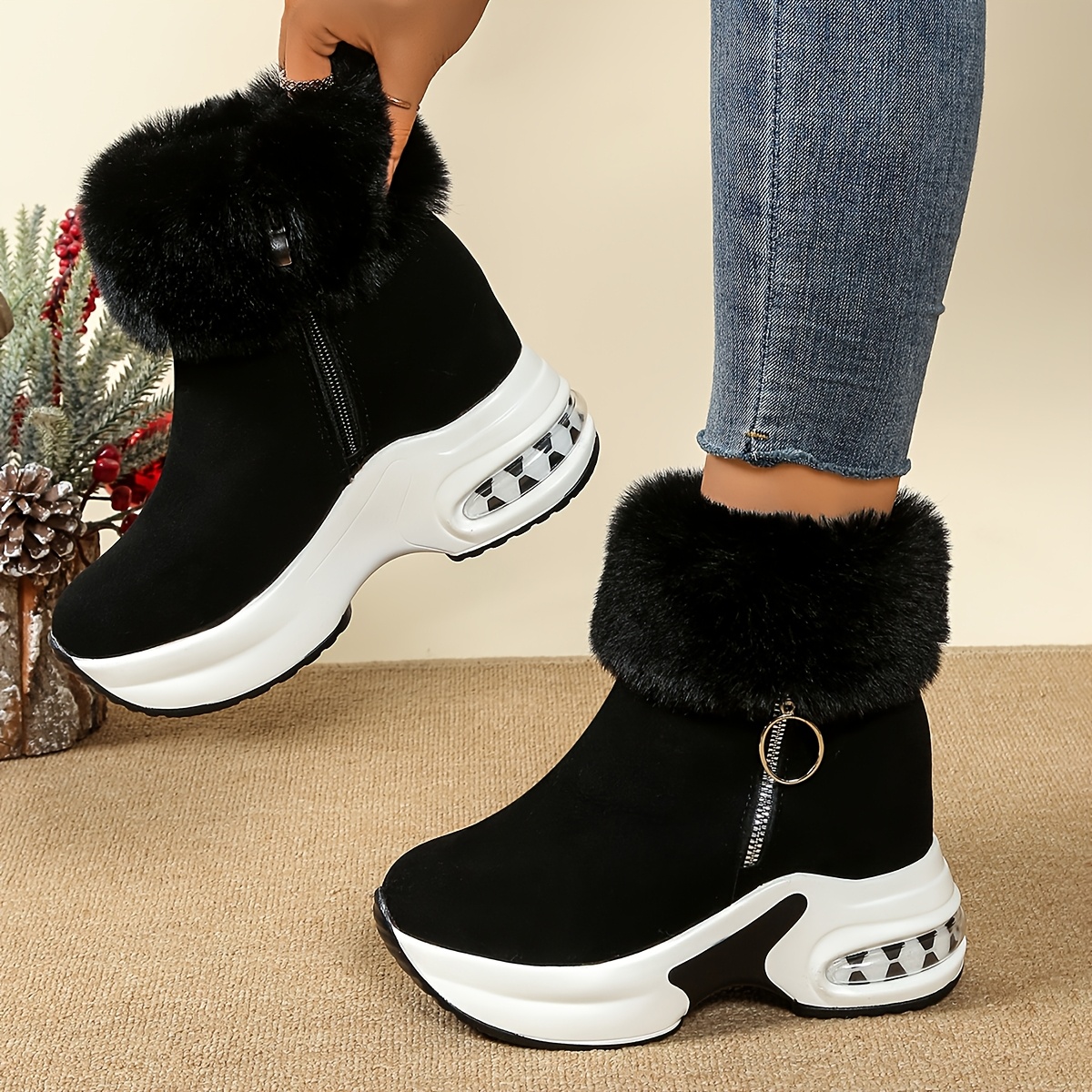 TEMU Autumn Winter Women's Home Outdoor Boots Comfortable Fashion Thickened Inner Height-increasing Women's Boots. Wide Fit Shoes