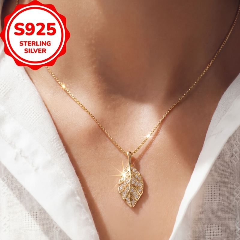 TEMU 1pc S925 Silver Style Individual Niche Design Texture Leaf Pendant Necklace Easy Elegant Gentle Literary Ins Cold Temperament Clavicle Chain