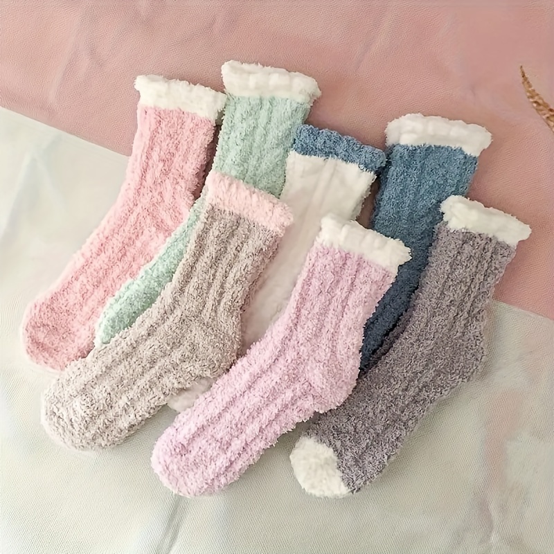 

7 paires de chaussettes colorées, douces et chaudes pour l'automne et l'hiver, chaussettes de sol moelleuses pour femmes