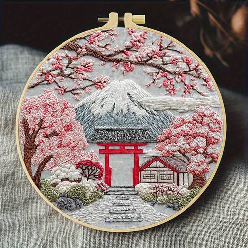 1pc embroidery kit 15x15cm 5 9x5 9in 20x20cm 7 9x7 9 inches under cherry tree handmade diy embroidery kit suitable for adults and beginners including user manual printed fabric embroidery frame needles and thread