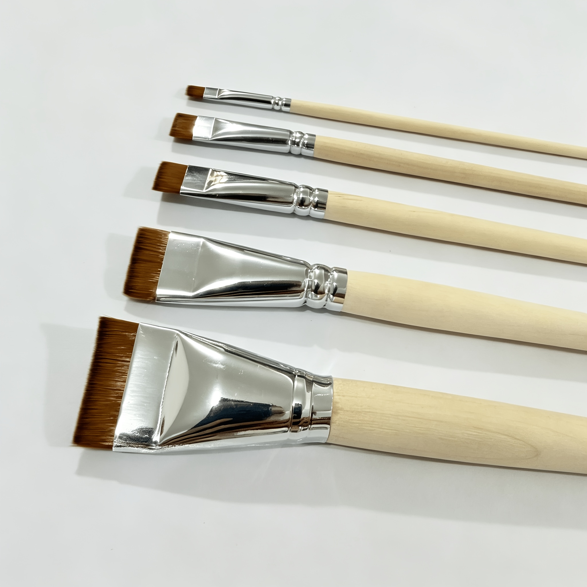 TEMU 5pcs Professional Lacquer Paint Brush Set With Short Flat Synthetic Bristles & Triangle Handle - Suitable For Gouache, Oil, Watercolor, Painting